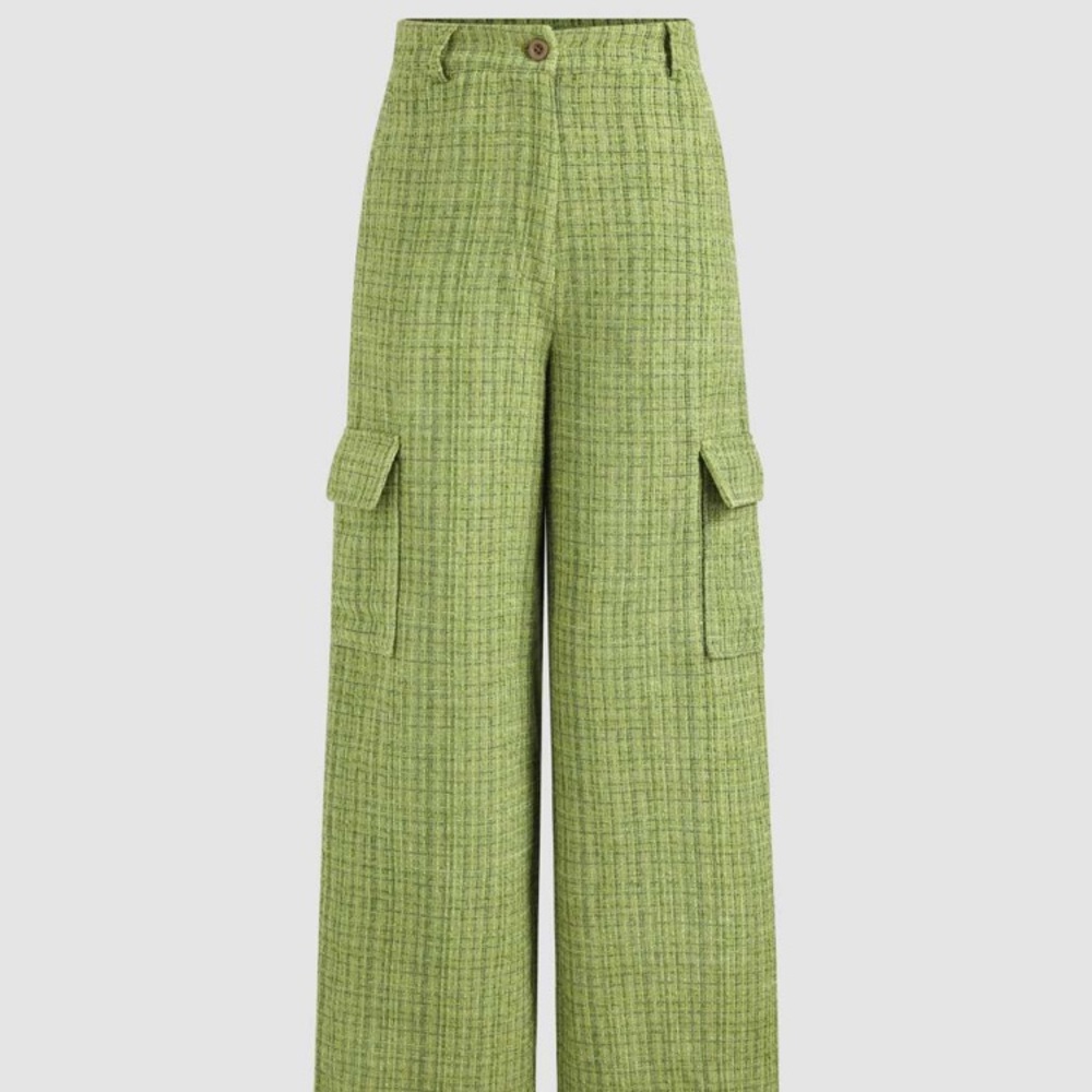 Tweed Cargo Wide Leg Trousers